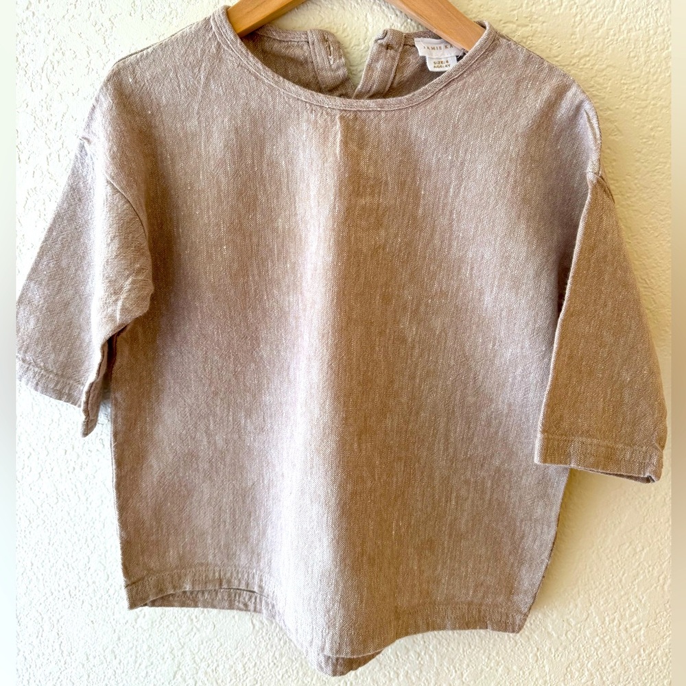 Jamie Kay beige 3/4 sleeve linen/cotton top size 4